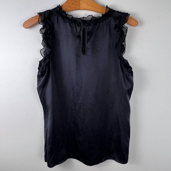 KENAR Silk Ruffled High Neck Blouse in Black - Picture 9 of 10